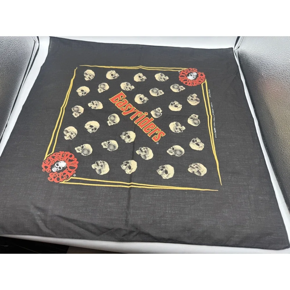 Vintage Easyriders Bandana 3D Emblem Skull Print Black Biker Kerchief Jim Brum